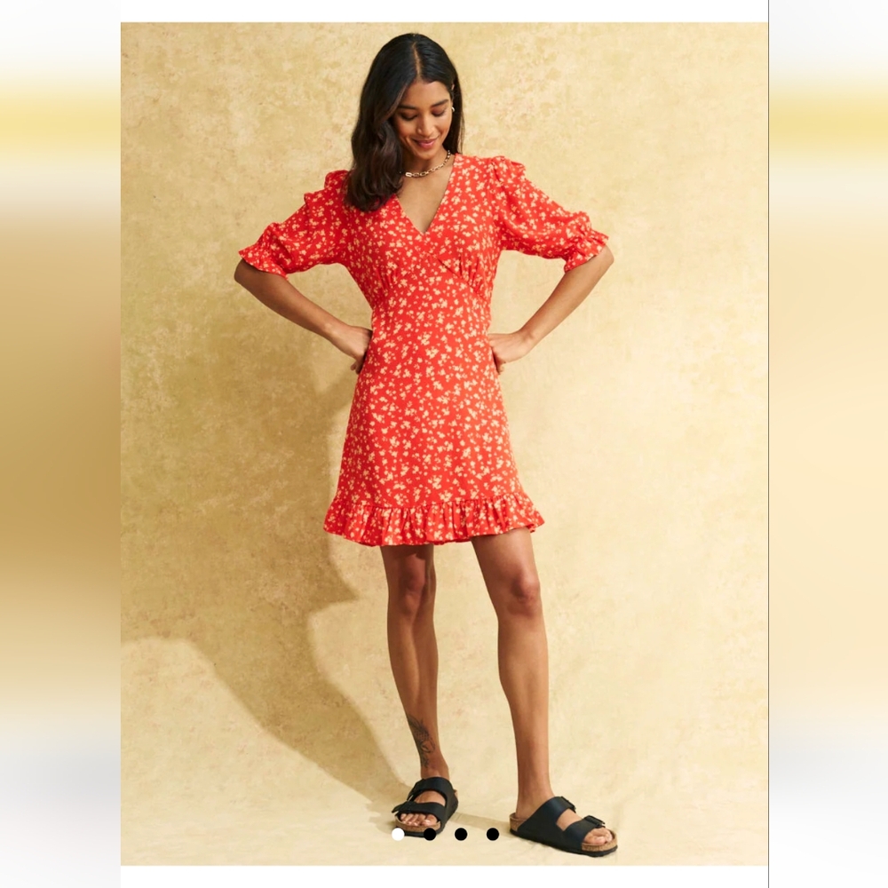 Petite Red Ditsy Floral Delilah Mini Dress